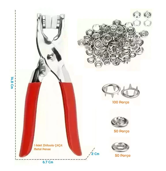 Zhltools 200 adet Paslanmaz Çelik Çıtçıt ve Pense Seti Metal Çıt Çıt Makinesi - Resim 5