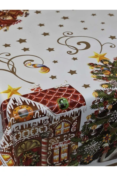 Yeni Yıl Desenli Elyaflı PVC Masa Örtüsü – Silinebilir ve Su Geçirmez Muşamba - Resim 6