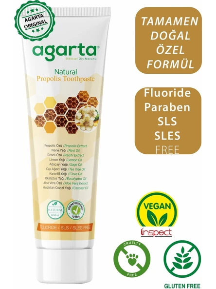 Agarta  Florürsüz Propolis Naturel Diş Macunu 100 Ml x 3 Adet - Resim 3