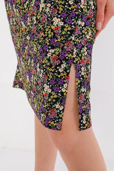 ALEXANDERGARDI Çiçek Desenli Yırtmaçlı Elbise (B21-41801) - Resim 3