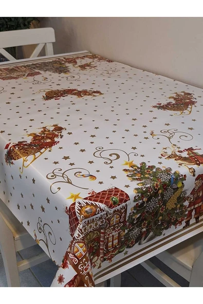 Yeni Yıl Desenli Elyaflı PVC Masa Örtüsü – Silinebilir ve Su Geçirmez Muşamba - Resim 2