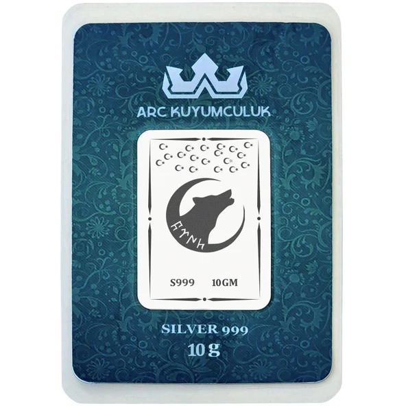 999 Ayar Gümüş ile Tasarlanmış Kurt ve Ay Yıldız Temalı Hediyeye Özel 10 Gram Gümüş Külçesi-789 ürün görseli
