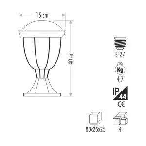 CT-7020 Torino Set Üstü Bahçe Armatürü E27 (40cm) - Resim 2