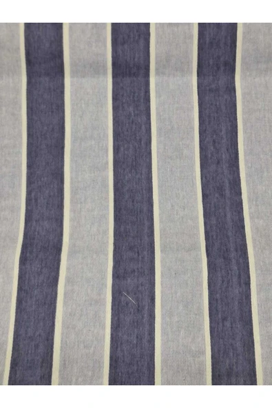 75x100cm Mavi Lacivert Çizğili  Kumaş Balkon Brandası  Kenarları Biye Dikişli - Resim 3