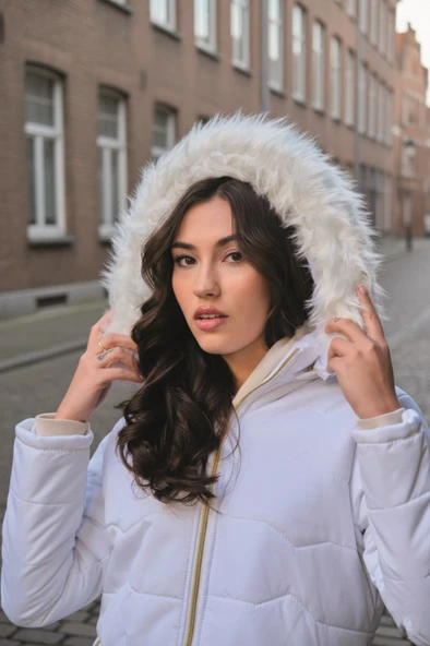 Günlük Kürklü Şişme Kadın Mont - Resim 2