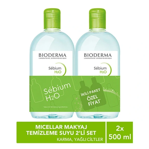 Bioderma Sebium H2O Yüz ve Makyaj Temizleme Suyu 2 x 500 ml ürün görseli