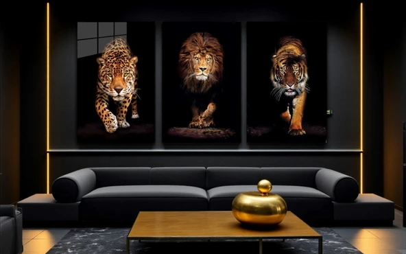 Aslan,kaplan,jaguar 3 Lü Set Cam Tablo ürün görseli