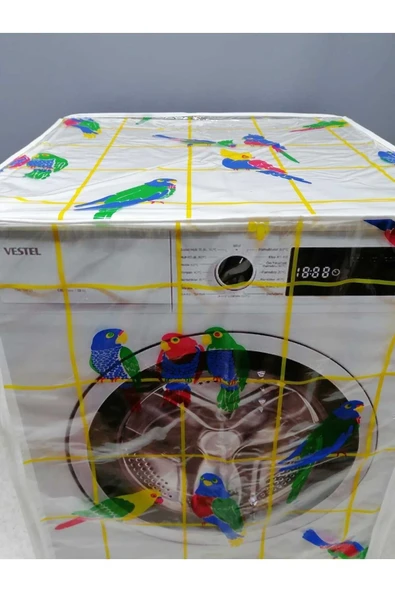 Papağanlı Fermuarlı Çamaşır ve Kurutma Makinesi Örtüsü - Resim 3