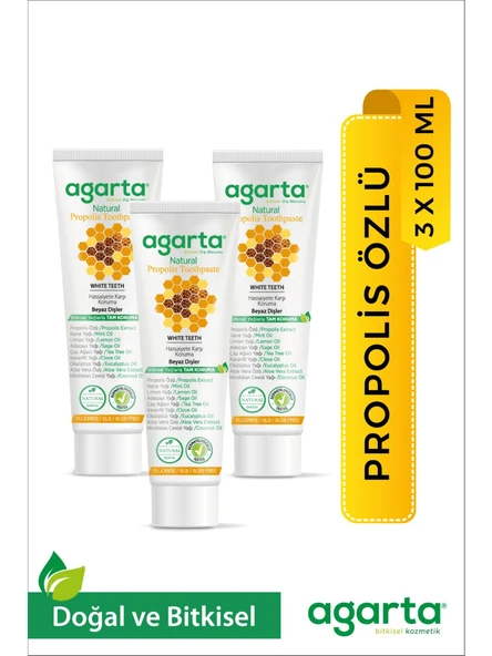 Agarta  Florürsüz Propolis Naturel Diş Macunu 100 Ml x 3 Adet ürün görseli