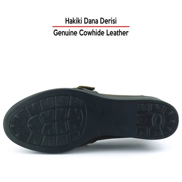 Erkan Saçmacı Madeline Ceviz Hakiki Dana Derisi Tokalı Yuvarlak Burun Dolgu Topuklu Günlük Ayakkabı - Resim 6