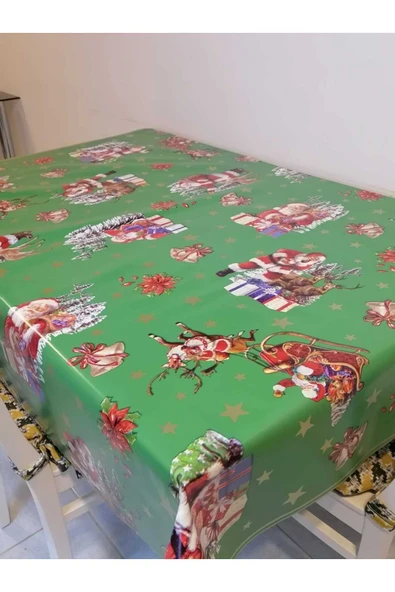 YENİ YIL DESENLİ ELYAFLI PVC MUŞAMBA - SİLİNEBİLİR MASA ÖRTÜSÜ - Resim 4