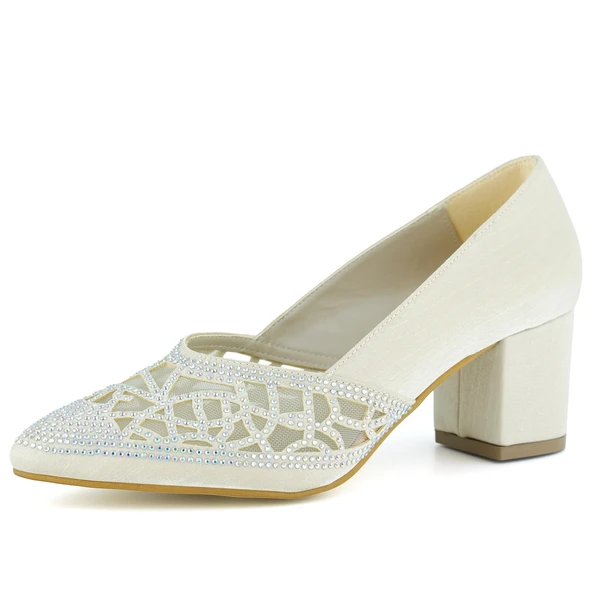 Erkan Saçmacı Patricia Ten Saten Taşlı Fileli Sivri Burun Kalın Topuklu Klasik Ayakkabı ürün görseli