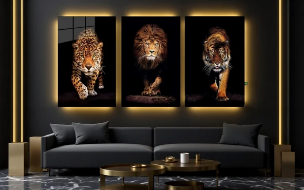 Aslan,kaplan,jaguar 3 Lü Set Cam Tablo - Resim 3