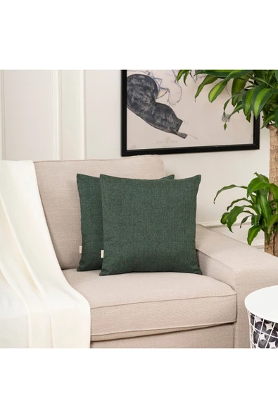 Yeşil Tekli Keten Dokuma Kırlent Kılıfı Dekoratif Kırlent 55x55cm ürün görseli