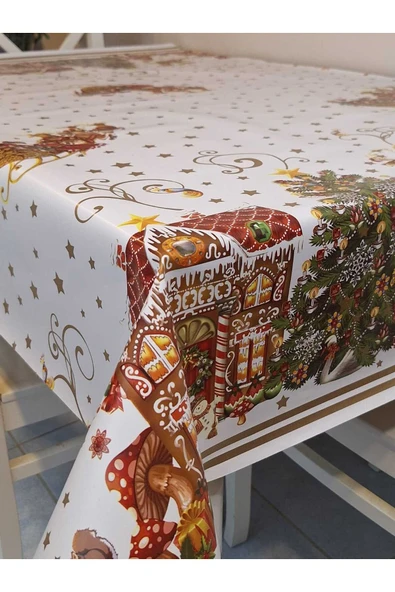 Yeni Yıl Desenli Elyaflı PVC Masa Örtüsü – Silinebilir ve Su Geçirmez Muşamba - Resim 5