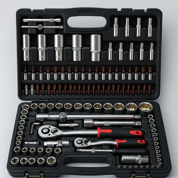 Lokma Seti 108 Parça 1/2'' 1/4'' Cr-V Çelik 6 Köşe Lokma Anahtar Takımı Profosyonel Tamir Seti ürün görseli