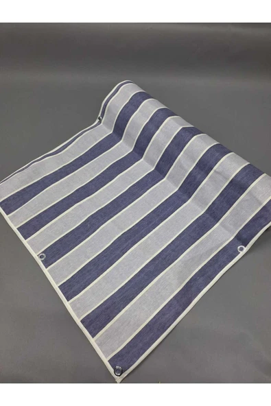 75x100cm Mavi Lacivert Çizğili  Kumaş Balkon Brandası  Kenarları Biye Dikişli - Resim 2
