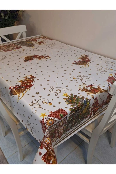 Yeni Yıl Desenli Elyaflı PVC Masa Örtüsü – Silinebilir ve Su Geçirmez Muşamba - Resim 3
