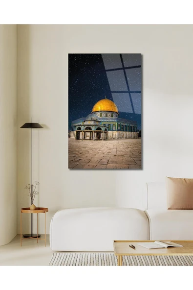 Kudüs Kubbetüs Sahra Mescidi Aksa Cam Tablo Dini İslami Modern Ev Ofis Salon Hediyelik Büyük Tablo - Resim 5