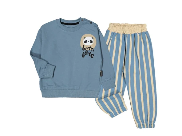 Çizgili Erkek Bebek Mavi İkili Takım ürün görseli