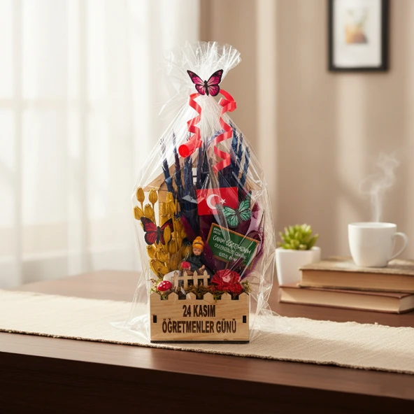 Mini Okul Saksı Hediye Sepeti - Öğretmenler Günü Hediyesi - Resim 4