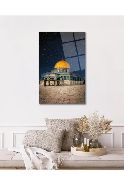 Kudüs Kubbetüs Sahra Mescidi Aksa Cam Tablo Dini İslami Modern Ev Ofis Salon Hediyelik Büyük Tablo - Resim 7