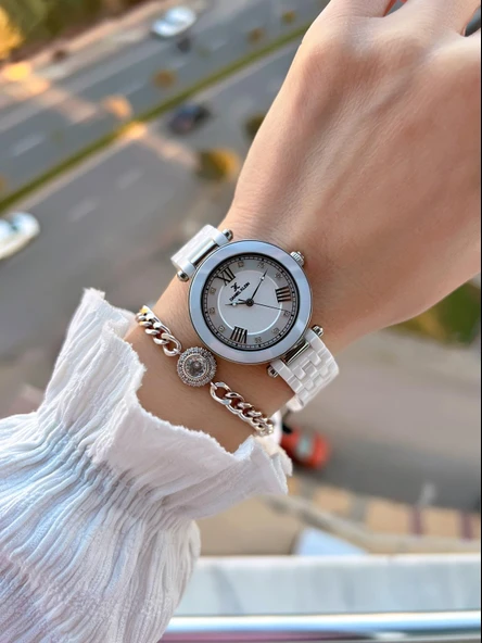 Daniel Klein Seramik Kordon Taşlı Kadran 2 Yıl Garantili 3 Atm Kadın Kol Saati+Bileklik Hediyeli SM1 - Resim 2