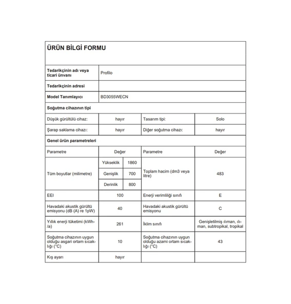 Profilo BD3055WECN 483 LT No-Frost Kombi Tipi Buzdolabı - Resim 4