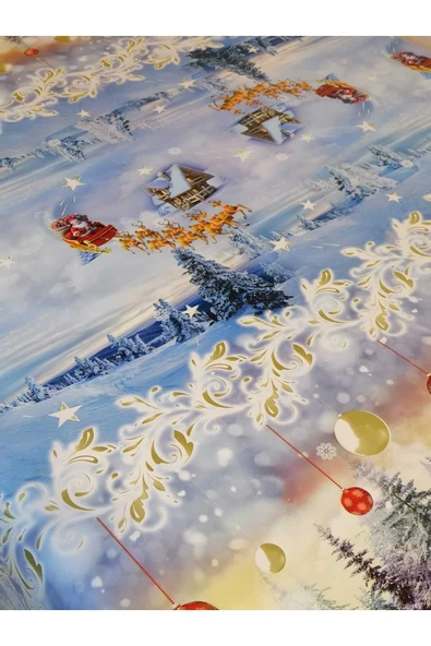 YENİ YIL DESENLİ ELYAFLI PVC MUŞAMBA - SİLİNEBİLİR MASA ÖRTÜSÜ - Resim 5