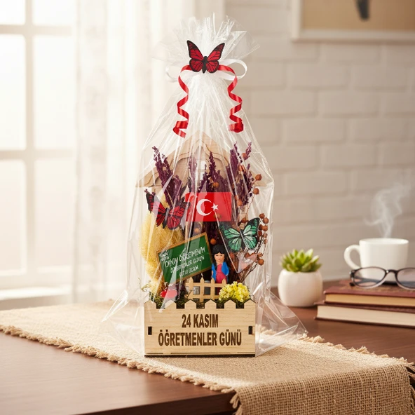 Mini Okul Saksı Hediye Sepeti - Öğretmenler Günü Hediyesi - Resim 3