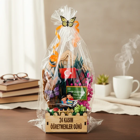 Mini Okul Saksı Hediye Sepeti - Öğretmenler Günü Hediyesi - Resim 5