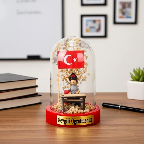 Türk Bayraklı Sıralı Ters Fanus - Öğretmenler Günü Hediyesi - Resim 4