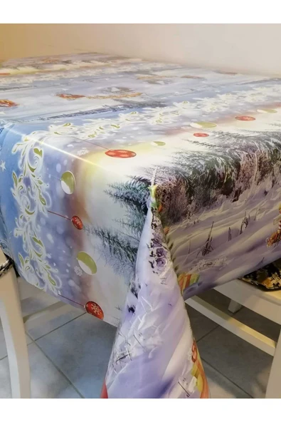 YENİ YIL DESENLİ ELYAFLI PVC MUŞAMBA - SİLİNEBİLİR MASA ÖRTÜSÜ - Resim 3