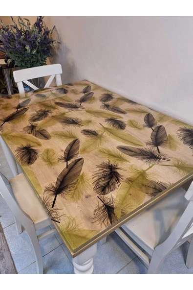 Kalın PVC Masa Koruyucu – 1.2 mm Mika Örtü, 80 cm En, Siyah Altın Tüy ürün görseli