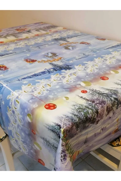 YENİ YIL DESENLİ ELYAFLI PVC MUŞAMBA - SİLİNEBİLİR MASA ÖRTÜSÜ - Resim 2