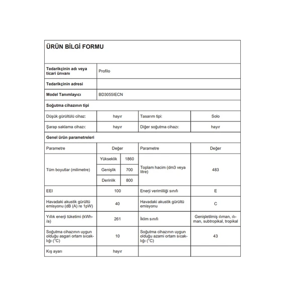 Profilo BD3055IECN 483 LT No-Frost Kombi Tipi Buzdolabı - Resim 4