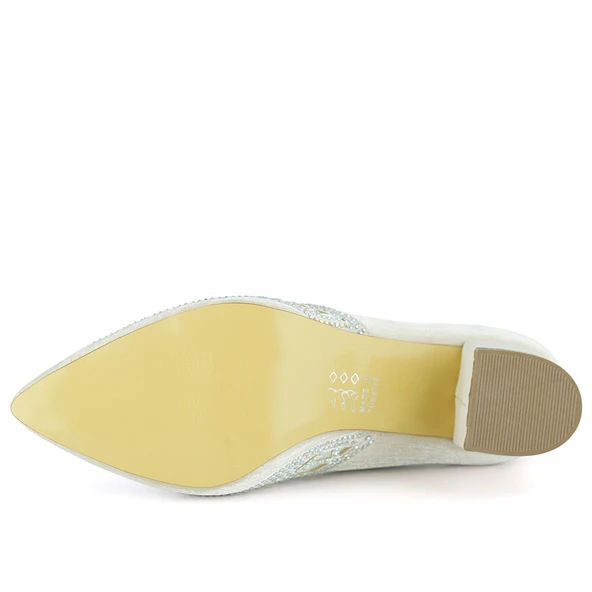 Erkan Saçmacı Patricia Ten Saten Taşlı Fileli Sivri Burun Kalın Topuklu Klasik Ayakkabı - Resim 6