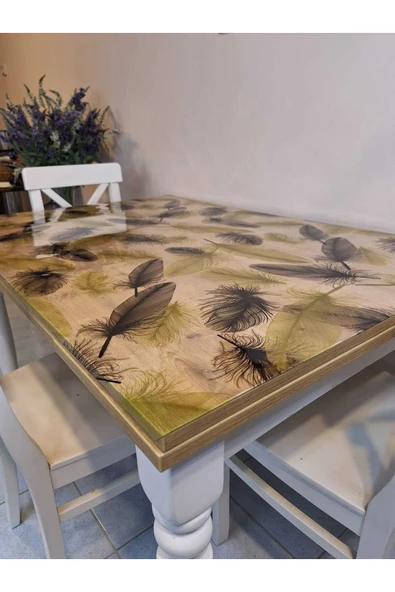 Kalın PVC Masa Koruyucu – 1.2 mm Mika Örtü, 80 cm En, Siyah Altın Tüy - Resim 3