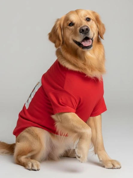 Noel Baba ve Geyik Baskılı Kırmızı Pamuklu Yılbaşı Köpek Tişörtü | Orta ve Büyük Irklar İçin - Resim 5