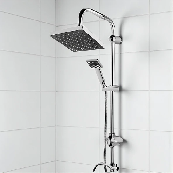 Klasik Kare Robot Duş Seti Tam Takım Parlak Krom Standart Yağmurlama Başlık Sabunluklu Duşu Sistemi - Resim 5