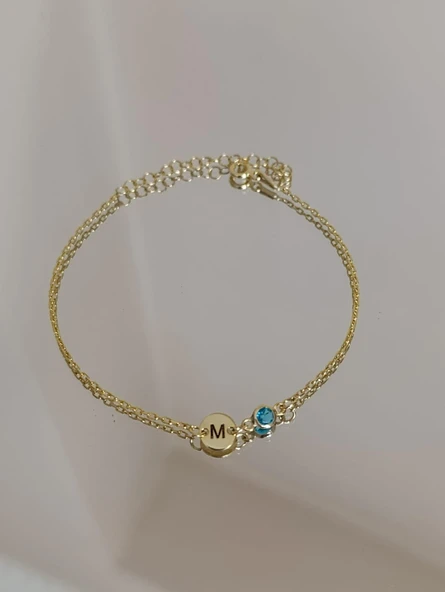 925 Gümüş -  Harfini ve Doğum Taşını Seç Bileklik ürün görseli 1