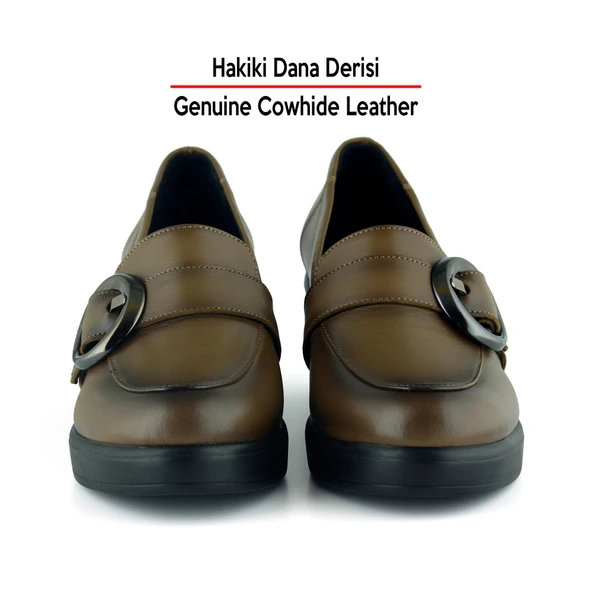 Erkan Saçmacı Madeline Ceviz Hakiki Dana Derisi Tokalı Yuvarlak Burun Dolgu Topuklu Günlük Ayakkabı - Resim 4