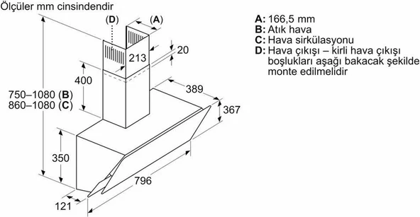 Profilo DVK8J661 80 CM Duvar Tipi Davlumbaz Siyah - Resim 6