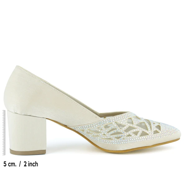 Erkan Saçmacı Patricia Ten Saten Taşlı Fileli Sivri Burun Kalın Topuklu Klasik Ayakkabı - Resim 2