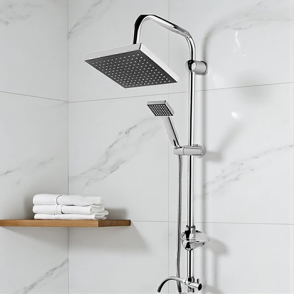 Klasik Kare Robot Duş Seti Tam Takım Parlak Krom Standart Yağmurlama Başlık Sabunluklu Duşu Sistemi - Resim 6