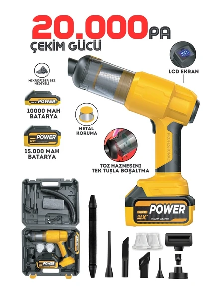 AUHMA 25000MAH Çift Bataryalı 20000PA Ultra Çekim Güçlü Çantalı Yedek Filtreli Araç Temizleme Süpürgesi ürün görseli