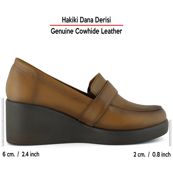 Erkan Saçmacı Madeline Taba Hakiki Dana Derisi Tokalı Yuvarlak Burun Dolgu Topuklu Günlük Ayakkabı - Resim 2