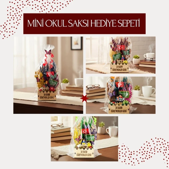Mini Okul Saksı Hediye Sepeti - Öğretmenler Günü Hediyesi ürün görseli