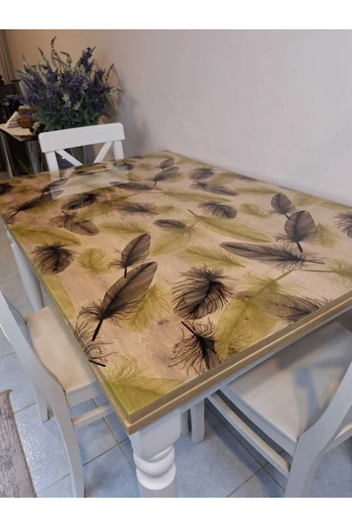 Kalın PVC Masa Koruyucu – 1.2 mm Mika Örtü, 80 cm En, Siyah Altın Tüy - Resim 2