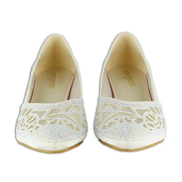 Erkan Saçmacı Patricia Ten Saten Taşlı Fileli Sivri Burun Kalın Topuklu Klasik Ayakkabı - Resim 4